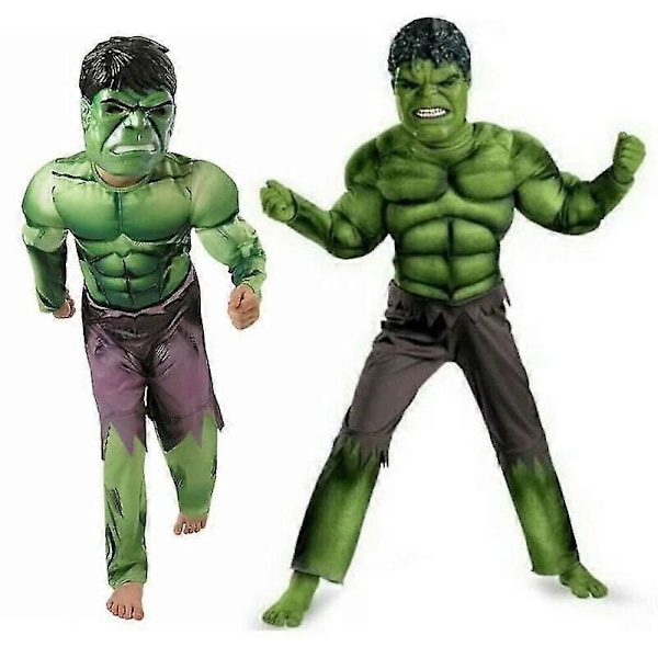 Barn Marvel Avengers Kostume Hulk Alder 3-8 Drenge Kostume Maske Muskeldragt Julegave (FM L (Age 7-8 Years)