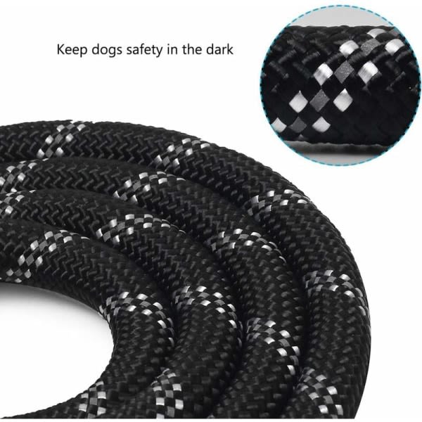 Repkoppel, hundkoppel i nylon med vadderat handtag och reflekterande trådar, 150 cm kraftigt repkoppel för hundar (svart)