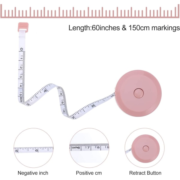3 stk Målebånd Kropp Tilbaketrekkende Målebånd Kropp Skredder Målebånd for å måle lengde, bryst, midje osv., 150 cm