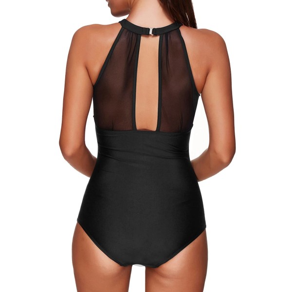 Naisten yksiosainen uimapuku, korkea kaula, mesh , ruched Monokini-uimapuku (XXL)