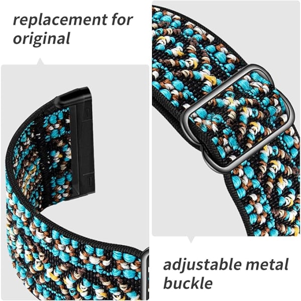 4-pakks elastiske nylonbånd kompatible med Fitbit Versa 3 / Fitbit Sense, justerbare elastiske stoff smartklokke sportsbånd (BohoRainbow/Green Arrow