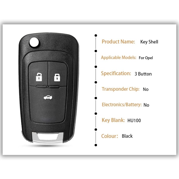 2 knappars fjärrkontroll bilnyckelfodral ersättningsbricka kompatibel med Vauxhall Opel Astra Insignia Vectra Zafira Meriva Mokka nyckelskal (med blad) 3 knappar 1 st