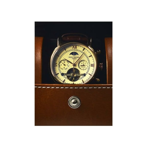 Klocka högkvalitativa tryckknappar bärbar klockbox enkel klocka förvaringsväska brun