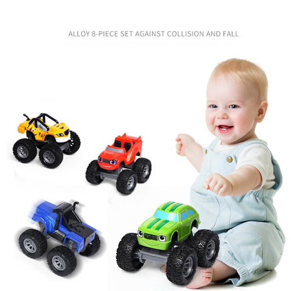 2023 Blaze Monster Machines 4-Pack Pressgjutna Metallbilar med Tryckfunktion för Barn 3+[YDE]