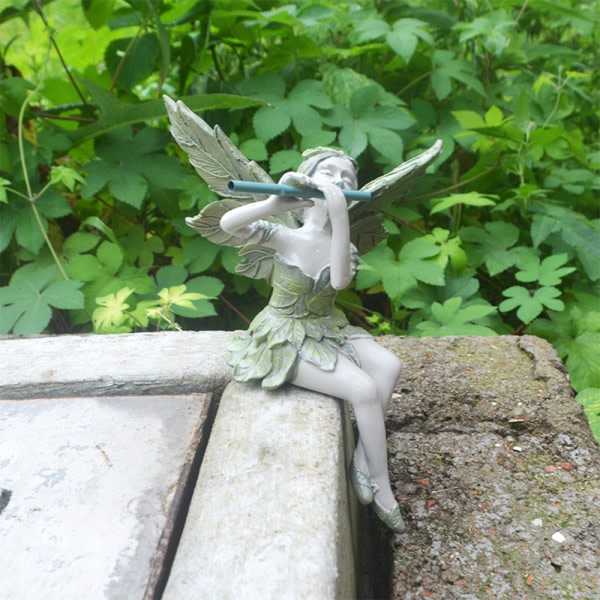 Creative Piper Fairy Staty Håndmålad Harts Hantverk Utomhus Landskap Ornament Piper Zephyr