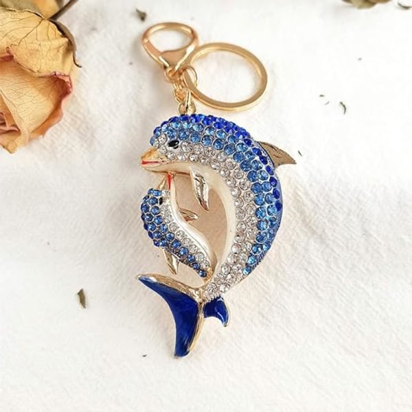 Søt delfin Rhinestone nøkkelring, nøkkelring anheng