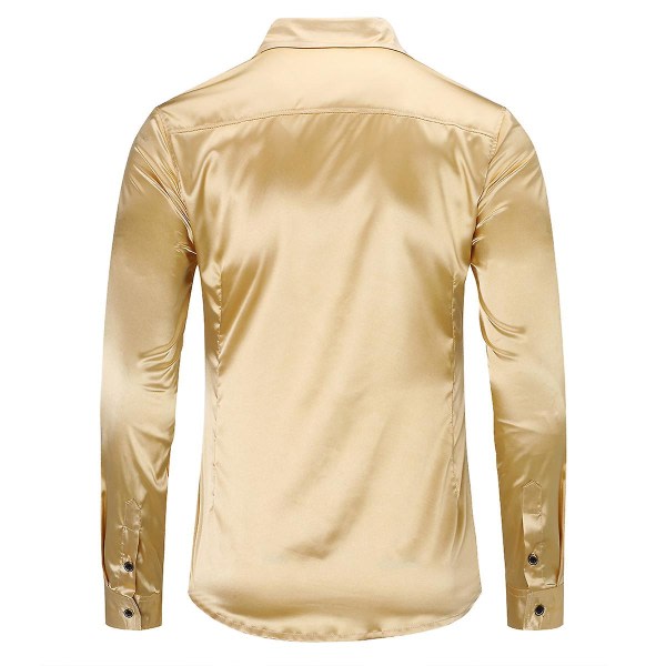 Sliktaa Casual Mode för män glänsande långärmad Slim-Fit formell skjorta Gold 2XL