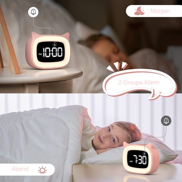 Digital väckarklocka för barn, LED-nattlampa, radioklocka med snoozefunktion