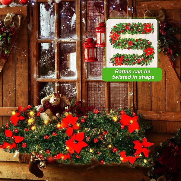 Jouluseppele, 270 cm joulukoristeen seppeleet led-valoilla, keinotekoinen puuseppele, juhlakoristeet sisällä ja ulkona, puutarhat, takka