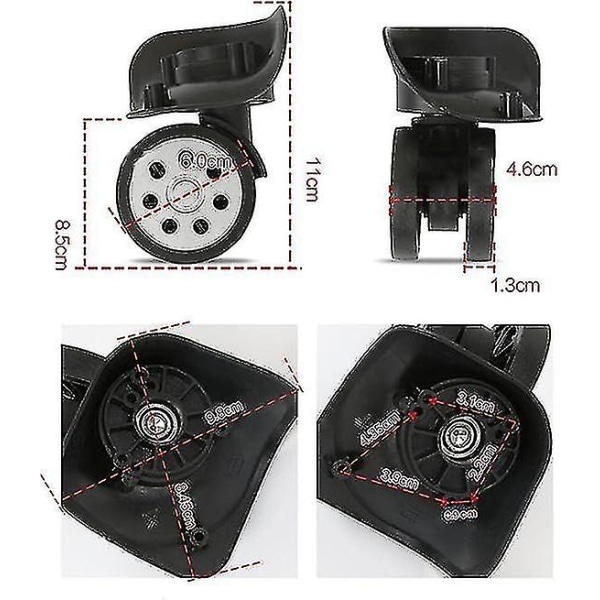 4 kpl matkalaukun pyörää, korvaavat pyörivät pyörät yleiskäyttöisiin matkalaukkuihin, kääntyvät matkalaukun pyörät varaosat, tavalliseen koteloon, vaunu S
