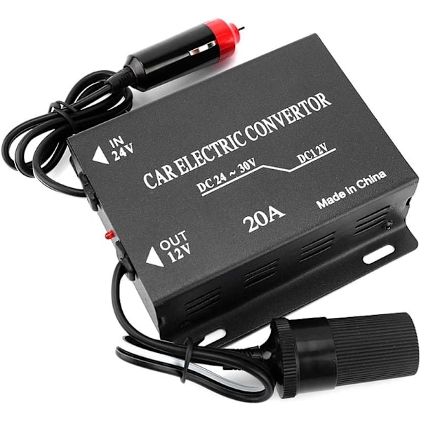 24V til 12V konverter - 20A bilspændingsreducer strømkonverter aluminiumslegering step-down transformator
