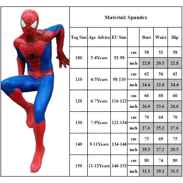 Marvel Spider-Man Cosplay Klær Superhelt Barn Overall Rød Red 3-4 Years