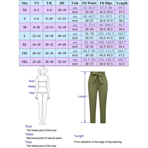 Uformelle bukser for kvinner med elastiske midje, smale bukser, L