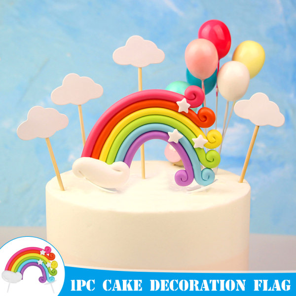 Färgglad Rainbow Cake Topper Födelsedagstårta dekoration tecknad stil för flickor Big Rainbow Flag