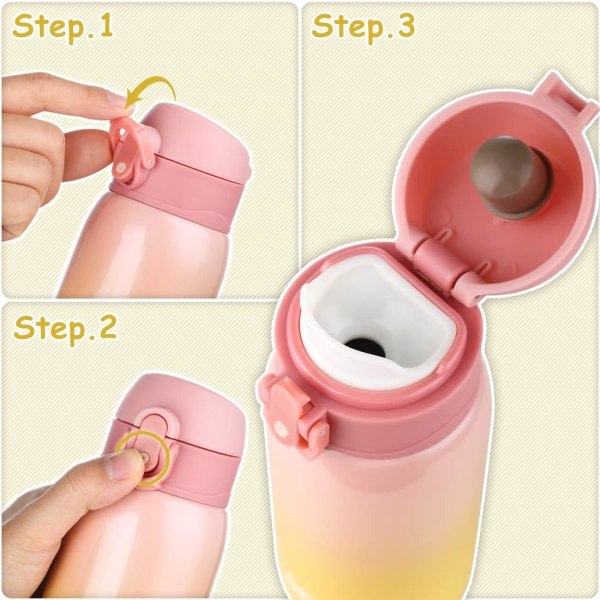 Vattenflaska for barn, dubbelvägg vakuumisolerad flaska i rostfritt stål for 24 timers kylning og 12 timers varmhållning, 9 oz (gul-rosa)