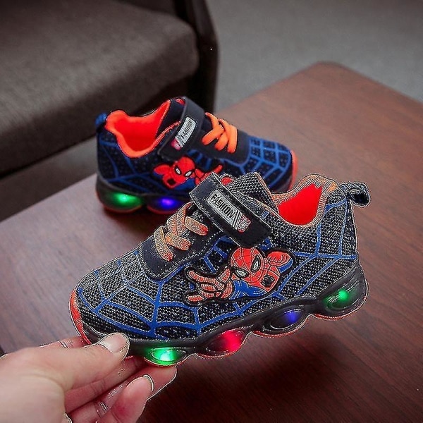 Børn Sportssko Spiderman Lighted Sneakers Børn Led Luminous Sko til drenge blå 21