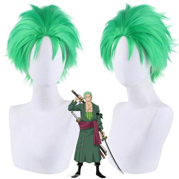 Anime ONE PIECE Slicked-back grön peruk Kort lager Roronoa Zoro