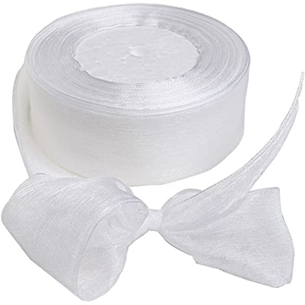 Hvidt organzabånd til håndværk, 4cm*50 Yard White We