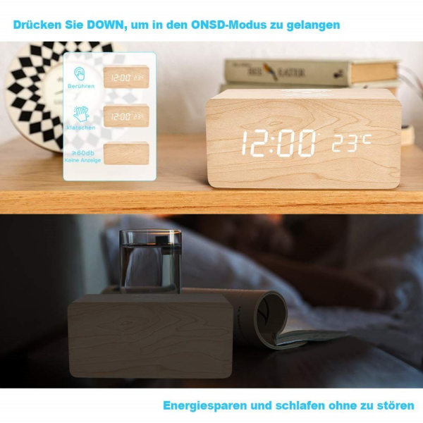 Træ trådløst opladningsur Smart Phone opladningsur LED digitalt vækkeur