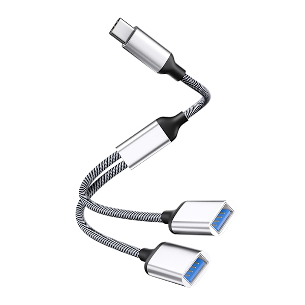 Typ-C til dobbel USB 2.0-adapter Sølv