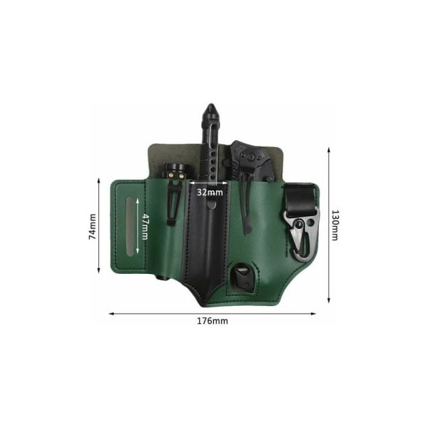 CHAM - VXZYYK EDC-læderhölster, multifunktionelt PU-læder-EDC-værktøjshölster for organiseringsværktøj (grøn)