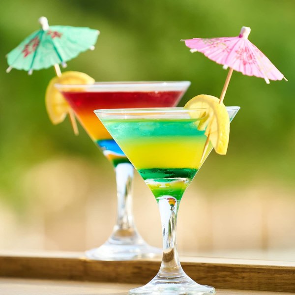 [200 stk] Cocktail Drink Paraply Picks Tannpirkere - Fargerike Pappstandpirkere Cocktail Paraply for Luau Parasol Hawaiian Tiki Party Dekorasjoner