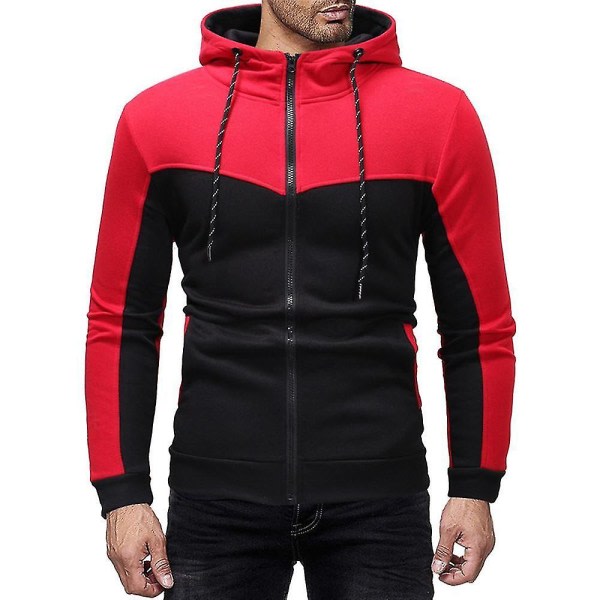 Mænd jakke langærmet sport hætte lynlås frakke Overtøj Rød XL