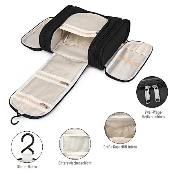 Toalettmappe, unisex toalettmappe, liten, svart - Hengbar toalettmappe Black small