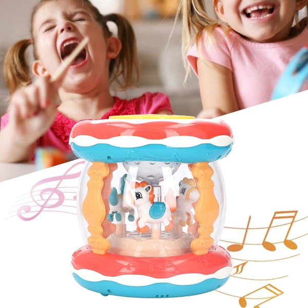 Baby Light Up Musikprojektor Roterande Leksak Tidig utbildning Lärande Crawling Roterande Handtrumma Toy