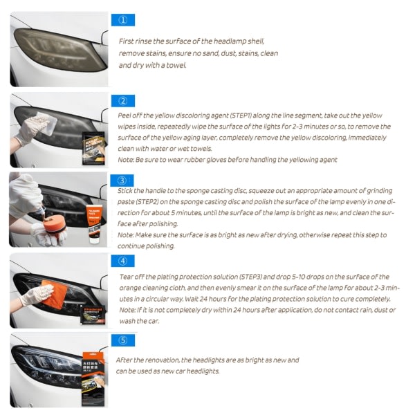 Reparationssats for bilstrålkastare DIY Light Repair Kit Restore Oxidation null - Wipes