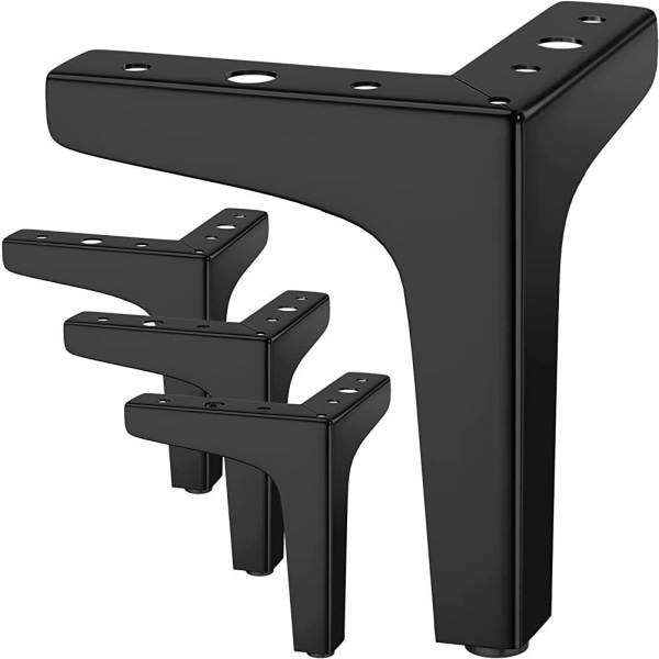4 sorte metalmøbelfødder Max vægt 800 kg 15cm Lave møbelfødder til tv-skabsfødder TV-skab Skuffe Sengebord med skruer