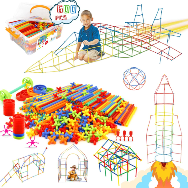 Halmkonstruktionsleksaker STEM 600 bitar Halmbyggklossleksaker, sammankopplade plastleksaker, pedagogiska leksaker, leksakspresent för barn