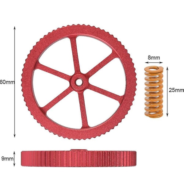 4 stk Creality aluminium nivelleringsmuttere med 4 trykkfjærer for Ender 3/3 Pro, Ender 5/5 Plus/pro