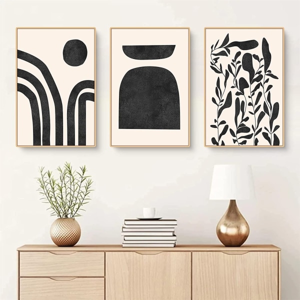 Sæt med 3 abstrakte plakater sorte vægbilleder moderne billeder uden ramme