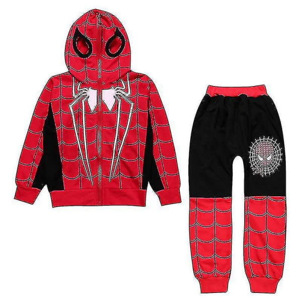 Barn Pojkar Spiderman Zip Up Hoodie Sweatshirt Toppbyxa Set Outfit Casual Costume-c Black 8-9 Years
