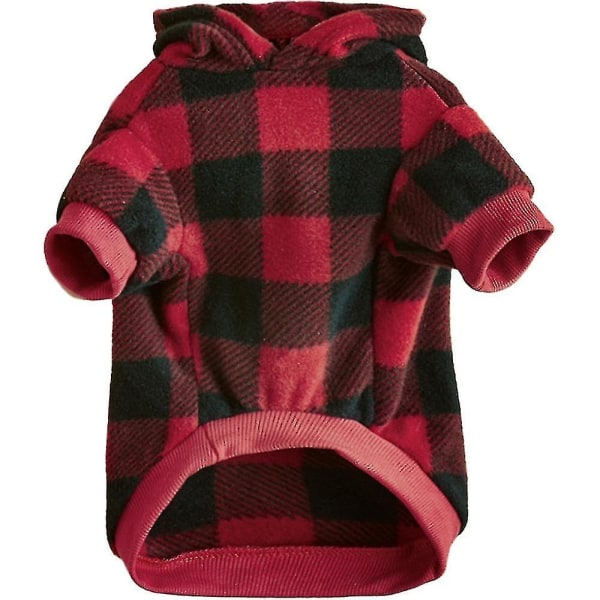 Plaid Dog Hoodie Pet Sweatshirt Fleece Sweater With Hat And