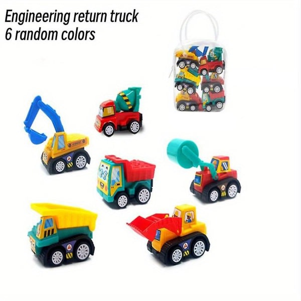 6 stk. Børnekonstruktion Legetøjsbiler Mini Pull Back Køretøjer Gravemaskine Lastbil Traktor Party favoriserer strømpegaver til børn