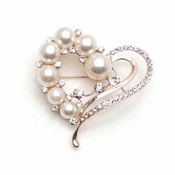 Love Heart Brosch Simulerad Rhinestone Pearl