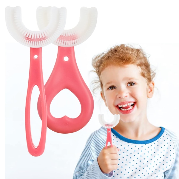2st U-formad barntandborste, livsmedelsklassad mjuk silikontandborste Tandrengöring, 360° oral tandvård Barntandborstar, 2-12 år gamla (blå)