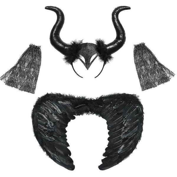 * Halloween-asu Maleficent Tutu mekko tytöille Cosplay Evil Queen musta verkkoprinsessamekko Lasten Crow Wand Maleficent Accessories1 6*7T Tag L