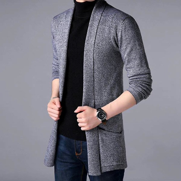 Män Långärmad Vanlig Cardigan Öppen Front Ytterkläder Kappor Grey 3XL