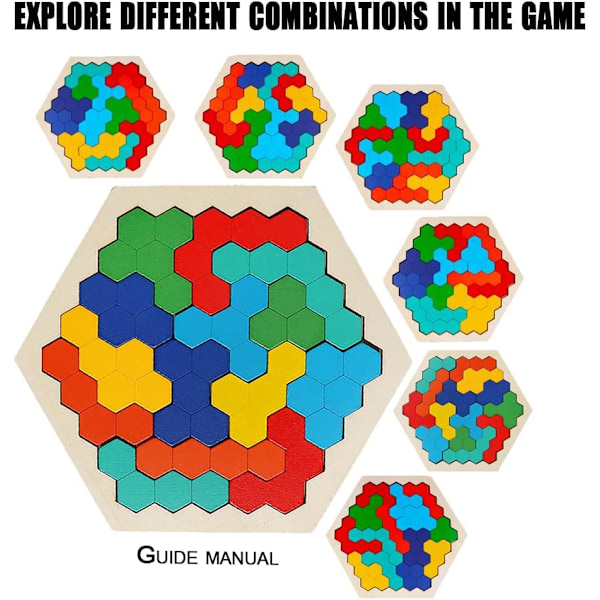 Träpussel för barn och vuxna, Hexagon Tangram Pusselleksaker Hjärngymnastik