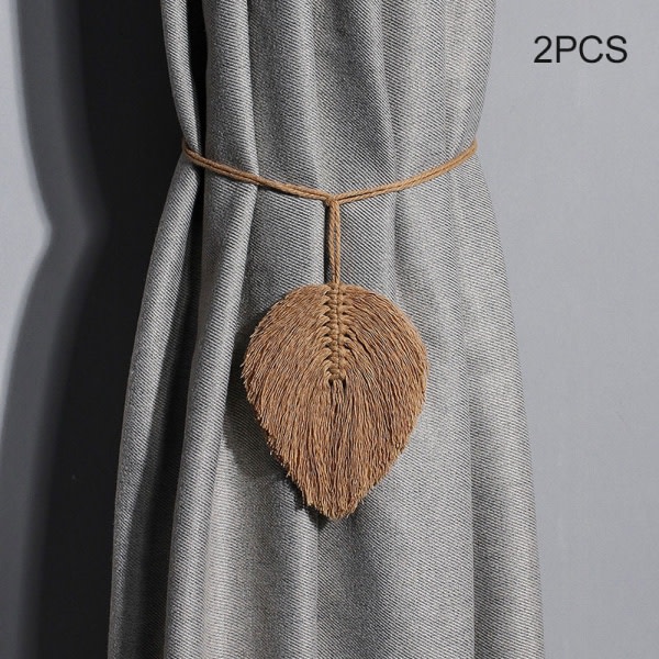 Boho gardin slips kreativa blad hängande prydnad handvävd bomullsrep dekorasjon for bröllop hem stue Kaffe Färg