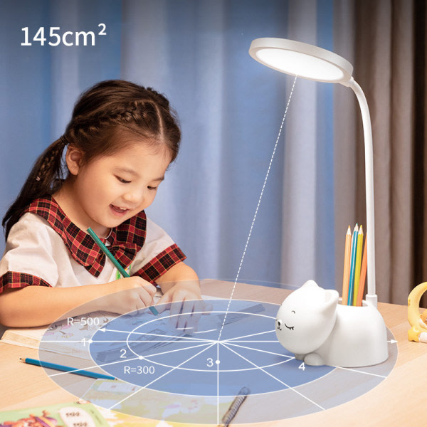Bordslampa, LED-lampa för barn, Dimbar skrivbordslampa, ögon- och nackskydd, ögonskydd, peksensor - vit