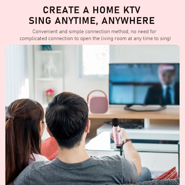 Mini Karaoke Maskin Set, Bärbar Stereo Bluetooth Högtalare med 2 Trådlösa Mikrofoner för Barn och Vuxna, Upp till 512G Lagring, Handhållen Mikrofon (Rosa) Pink
