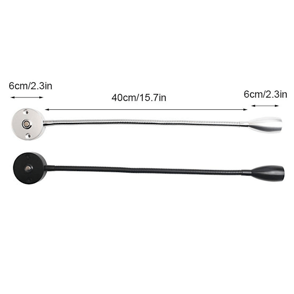 Svart Silver DC12V 24V 3W Husvagnsbåt LED Läslampa med USB-laddningsport, Svanhals Touch Dimbar Yacht Lastbils Karta Diagramlampa [DB] black  3000K