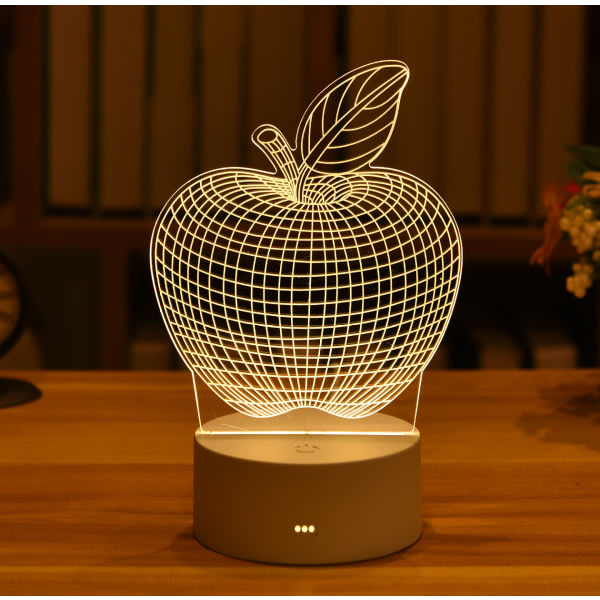 3D Akryl Neonlampa Barnens nattlampa Bordslampa Födelsedagsfest Dekoration Alla hjärtans dag Sänglampa, äpple