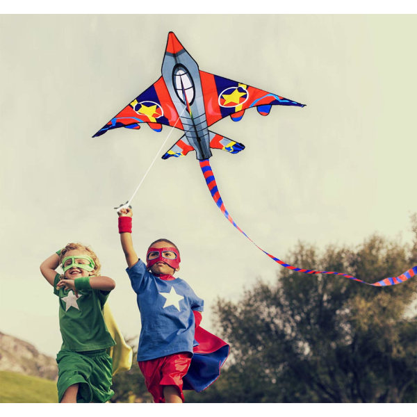 58" Jagerfly-drager til børn, der er nemme at flyve, drage til voksne, med dragehjul og 200 fods snor, begynderdrage til strandtur
