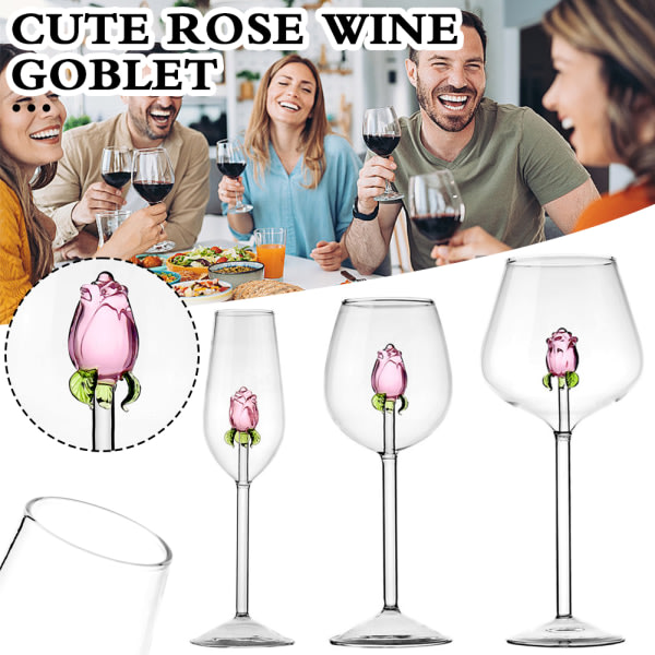 Söt 3D Rose Clear Wine Goblet Hushållssnygga Vinglas för kök Hem 300ml