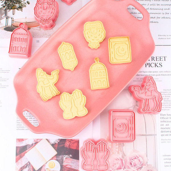 Eid Mubarak Cookie Cutter Multipurpose DIY Fondant Cake Godis 3D Kex Stencil Praktisk Köksbakning Prylar Eid B 6. sett